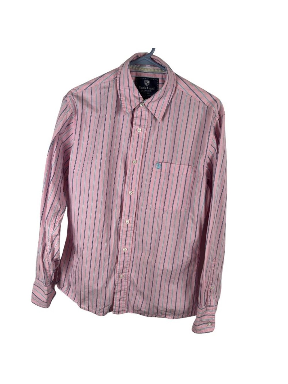 Duck Head Mens Pink Blue Stripe Long Sleeve Button Up Shirt Size Medium